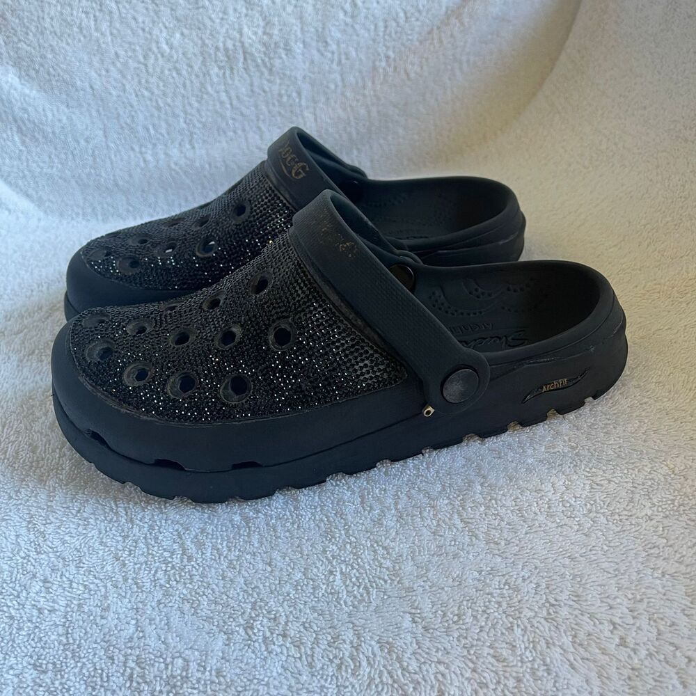 Snoop Dogg x Skechers Arch Fit Clogs Size 7.5 Black Rhinestone Bling Slip On - Picture 6 of 11